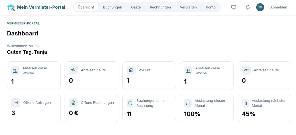 Screenshot of the host portal overview