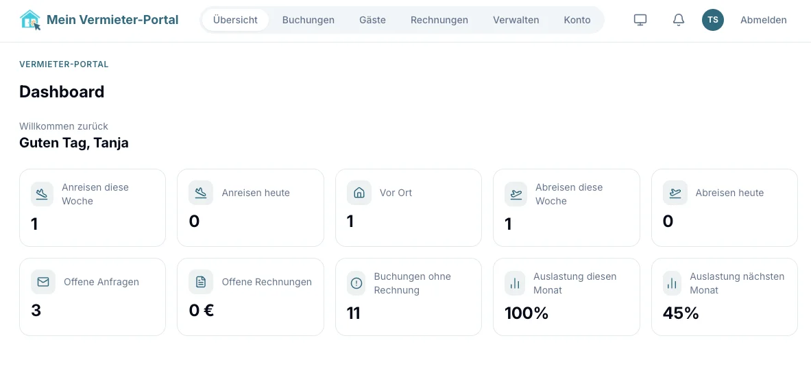 Screenshot of the host portal overview
