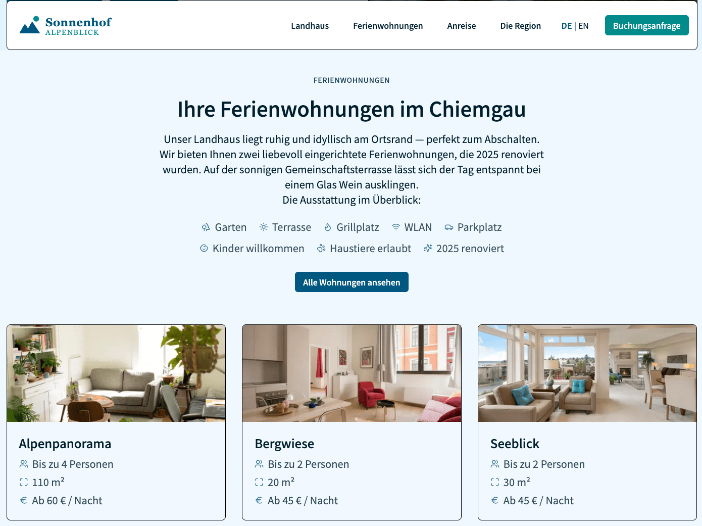 Screenshot of the finished website for sign-off